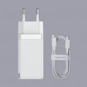 Baseus GaN 2 Pro Charger 65W (CCGAN2P-E02) - захранване за ел. мрежа за лаптопи, смартфони и таблети с USB и 2xUSB-C изходи с технология за бързо зареждане и USB-C кабел (бял) 3
