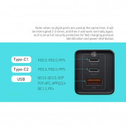 Baseus GaN 2 Pro Charger 65W (CCGAN2P-E01) - захранване за ел. мрежа за лаптопи, смартфони и таблети с USB-A и 2xUSB-C изходи с технология за бързо зареждане и USB-C кабел (черен) 4