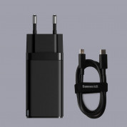 Baseus GaN 2 Pro Charger 65W (CCGAN2P-E01) - захранване за ел. мрежа за лаптопи, смартфони и таблети с USB-A и 2xUSB-C изходи с технология за бързо зареждане и USB-C кабел (черен) 1