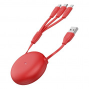Baseus Lets Go Little Reunion One-Way Stretchable 3-in-1 USB Cable (CAMLT-TY09) - универсален USB кабел с Lightning, microUSB и USB-C конектори (80 см) (червен)