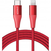 Anker PowerLine+ II USB-C to Lightning Cable - сертифициран (MFi) USB-C към Lightning кабел за Apple устройства с Lightning порт (180 см) (червен)