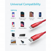 Anker PowerLine+ II USB-C to Lightning Cable - сертифициран (MFi) USB-C към Lightning кабел за Apple устройства с Lightning порт (180 см) (червен) 6