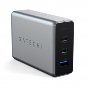 Satechi 100W USB-C PD Compact GaN Charger - захранване за ел. мрежа с 2xUSB-C PD изхода и USB 3.0 изход (сив)