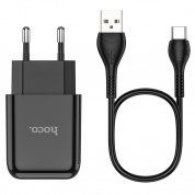 Hoco N2 Wall Charger and USB-C Cable - захранване за ел. мрежа 2.1A с USB изход и USB-C кабел (черен) 2