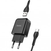 Hoco N2 Wall Charger and USB-C Cable - захранване за ел. мрежа 2.1A с USB изход и USB-C кабел (черен) 1