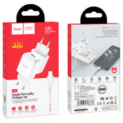 Hoco N2 Wall Charger and USB-C Cable - захранване за ел. мрежа 2.1A с USB изход и USB-C кабел (бял) 4