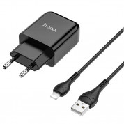 Hoco N2 Wall Charger and Lightning Cable - захранване за ел. мрежа 2.1A с USB изход и Lightning кабел (черен)