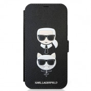 Karl Lagerfeld Saffiano Karl & Choupette Booktype Leather Case - дизайнерски кожен калъф, тип портфейл за iPhone 12 Pro Max (черен) 1