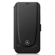 Mercedes-Benz Urban Line Booktype Leather Case - дизайнерски кожен калъф (естествена кожа), тип портфейл за iPhone 12 Pro Max (черен) 1