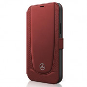 Mercedes-Benz Urban Line Booktype Leather Case - дизайнерски кожен калъф (естествена кожа), тип портфейл за iPhone 12 Pro Max (червен)
