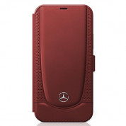 Mercedes-Benz Urban Line Booktype Leather Case - дизайнерски кожен калъф (естествена кожа), тип портфейл за iPhone 12 mini (червен) 1