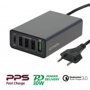 4smarts Mains Charging Station VoltPlug PPS Power Delivery & QC3.0 60W with 4xUSB and USB-C outputs (gunmetal)