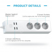 Meross Smart WiFi Power Strip 3 AC + 4 USB Ports - смарт WiFi разклонител с 3 гнезда и 4 USB изхода за Android и iOS (бял) 1