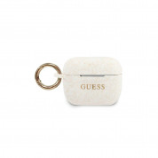 Guess Airpods Pro Silicone Glitter Case - силиконов калъф с карабинер за Apple Airpods Pro (бял) 1