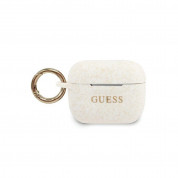 Guess Airpods Pro Silicone Glitter Case - силиконов калъф с карабинер за Apple Airpods Pro (бял)