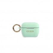 Guess Airpods Pro Silicone Glitter Case - силиконов калъф с карабинер за Apple Airpods Pro (зелен) 1