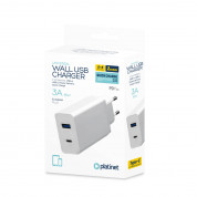 Platinet Wall Charger 18W - захранване за ел. мрежа с USB-A изход и USB-C изход и технология за бързо зареждане (бял)