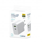Platinet Wall Charger 45W - захранване за ел. мрежа с USB-A изход и USB-C изход и технология за бързо зареждане (бял)