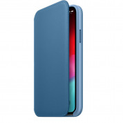 Apple Leather Folio Case - оригинален кожен (естествена кожа) калъф за iPhone XS Max (син)