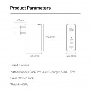Baseus GaN 2 Pro Charger 120W (CCGAN-J01) - захранване за ел. мрежа за лаптопи, смартфони и таблети с USB и 2xUSB-C изходи с технология за бързо зареждане и USB-C кабел (черен) 2