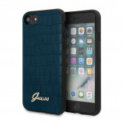 Guess Croco Cover - дизайнерски кожен кейс за iPhone SE (2020), iPhone 8, iPhone 7 (син)