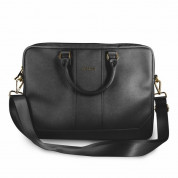 Guess Saffiano Laptop Bag - луксозна дизайнерска чанта с дръжки и презрамка за преносими компютри до 15 инча (черна)