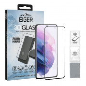 Eiger 3D Full Screen Edge to Edge Tempered Glass - калено стъклено защитно покритие с извити ръбове за целия дисплея на Samsung Galaxy S21 Ultra (черен-прозрачен)
