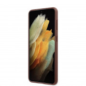 Guess 4G Charms Collection Hard Case - дизайнерски кожен кейс за Samsung Galaxy S21 (кафяв) 4