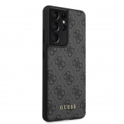 Guess 4G Charms Collection Hard Case - дизайнерски кожен кейс за Samsung Galaxy S21 Ultra (сив) 4