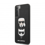 Karl Lagerfeld Saffiano Karl & Choupette Heads Case - дизайнерски кожен кейс за Samsung Galaxy S21 (черен)  1