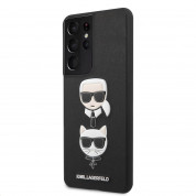 Karl Lagerfeld Saffiano Karl & Choupette Heads Case - дизайнерски кожен кейс за Samsung Galaxy S21 Ultra (черен) 