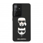 Karl Lagerfeld Saffiano Karl & Choupette Heads Case - дизайнерски кожен кейс за Samsung Galaxy S21 Ultra (черен)  1