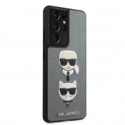 Karl Lagerfeld Saffiano Karl & Choupette Heads Case - дизайнерски кожен кейс за Samsung Galaxy S21 Ultra (сребрист)  4