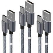 TechRise CTA05330GA02 3-pack Braided USB-C to USB-A Cable - комплект 3 броя изключително здрави и качествени плетени USB-C кабели за устройства с USB-C порт (тъмносив)