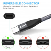 Voxon CUC02105GA02 3-pack Braided USB-C to USB-A Cable - комплект 3 броя изключително здрави и качествени плетени USB-C кабели за устройства с USB-C порт (тъмносив) 1