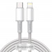 Baseus High Density Braided USB-C to Lightning Cable PD 20W (CATLGD-A02) - USB-C към Lightning кабел за Apple устройства с Lightning порт (200 см) (бял) 1