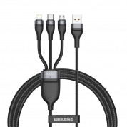 Baseus Flash Series 3-in-1 Fast Charging Data Cable (CA1T3-G1) - универсален USB-A кабел с microUSB, Lightning и USB-C конектори (120 см) (черен)