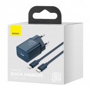 Baseus Super Si USB-C PD Wall Charger 20W (TZCCSUP-G03) - захранване за ел. мрежа с USB-C изход с технология за бързо зареждане и USB-C към Lightning кабел (син) 1