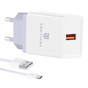 Tactical Travel Charger USB-A 15W - захранване за ел. мрежа с USB-A изход и USB-C кабел за зареждане на мобилни устройства (бял)