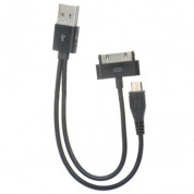 USB Кабел 2 в 1 - Apple dock конектор и microUSB конектор към USB (черен)
