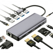 Platinet USB-C 4K Multimedia Adapter 13in1 (PMMA9828) - USB-C хъб за свързване на допълнителна периферия за компютри с USB-C (тъмносив)