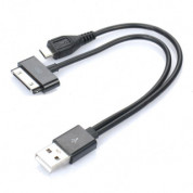 USB Кабел 2 в 1 - Apple dock конектор и microUSB конектор към USB (черен) 1