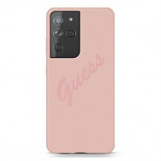 Guess Silicone Script Vintage Silicone Case for Samsung Galaxy S21 Ultra (pink)