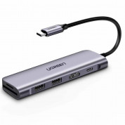 Ugreen 6-in-1 USB-C Hub 4K - мултифункционален хъб за свързване на допълнителна периферия за устройства с USB-C (тъмносив)
