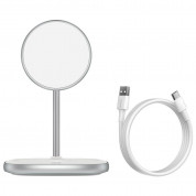 Baseus Magnetic Wireless Qi Charging Stand 15W (WXSW-02) - поставка (пад) за безжично зареждане за iPhone с Magsafe (бял) 6