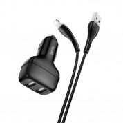 Hoco Dual USB Car Charger 4.8A & Lightning Cable Z36 - зарядно за кола с 2xUSB изходa (4.8A) и Lightning кабел за iPhone, iPad и iPod с Lightning порт (черен) 2