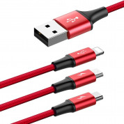 Baseus Rapid 3-in-1 USB Cable (CAMLT-SU09) - универсален USB кабел с Lightning, microUSB и USB-C конектори (120 см) (червен) 2