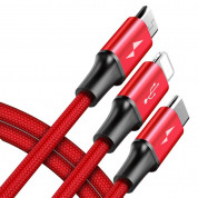 Baseus Rapid 3-in-1 USB Cable (CAMLT-SU09) - универсален USB кабел с Lightning, microUSB и USB-C конектори (120 см) (червен)
