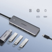 Ugreen USB-A 3.2 Gen 1 Hub 4-port CM219 - 4-портов USB-A хъб и microUSB вход за компютри и лаптопи (тъмносив) 3