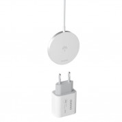 Dudao USB-C Magnetic Wireless Qi Charger 15W with 20W wall charger - поставка (пад) за безжично зареждане и захранване за ел. мрежа за iPhone с Magsafe (бял) 2